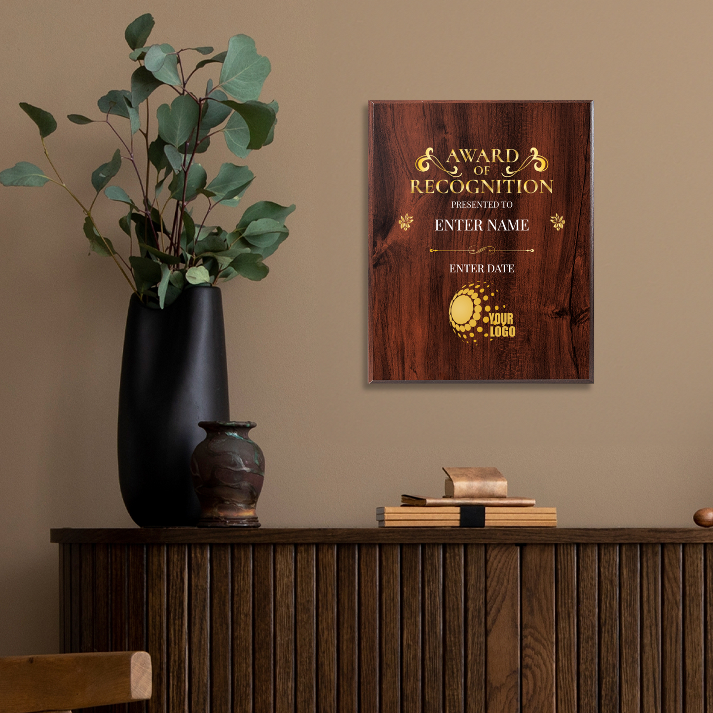 Award Of Recognition Logo Upload 8" x 10" UV Printed Luxury Award