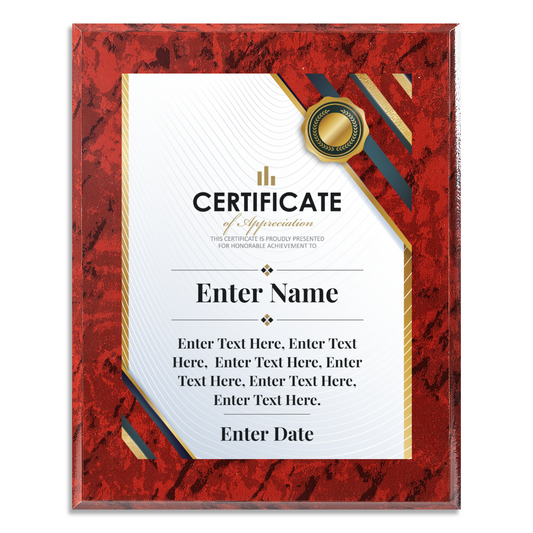 Certificate Of Appreciation 8" x 10" UV Printed Luxury Award