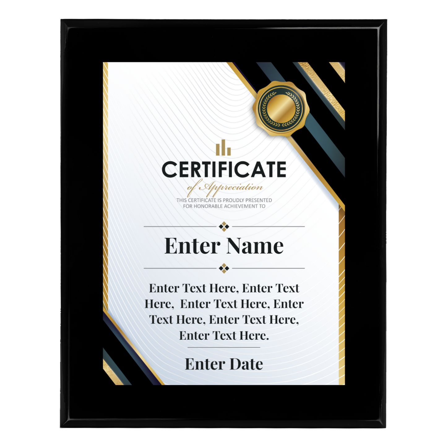 Certificate Of Appreciation 8" x 10" UV Printed Luxury Award
