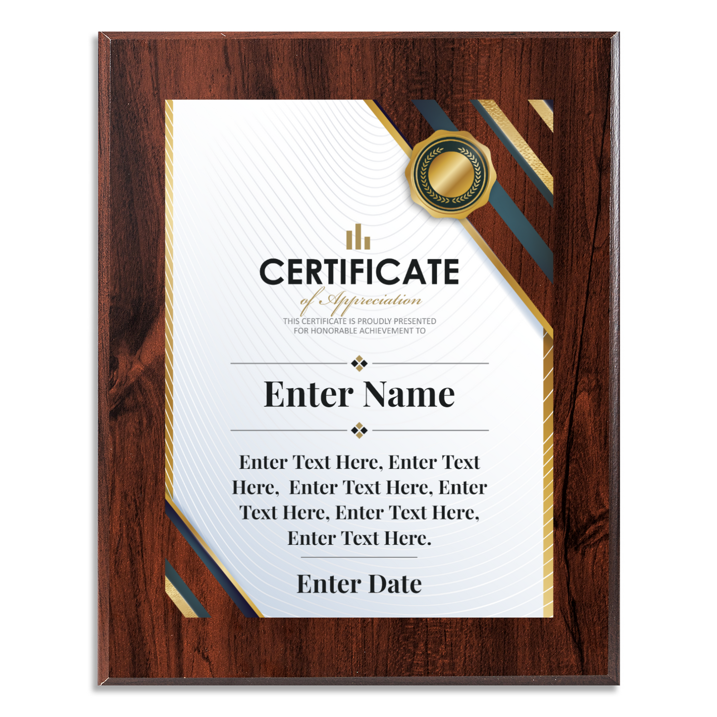 Certificate Of Appreciation 8" x 10" UV Printed Luxury Award