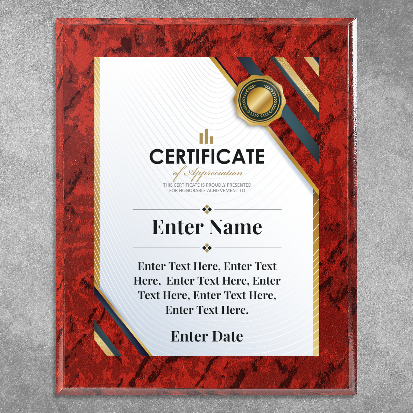 Certificate Of Appreciation 8" x 10" UV Printed Luxury Award