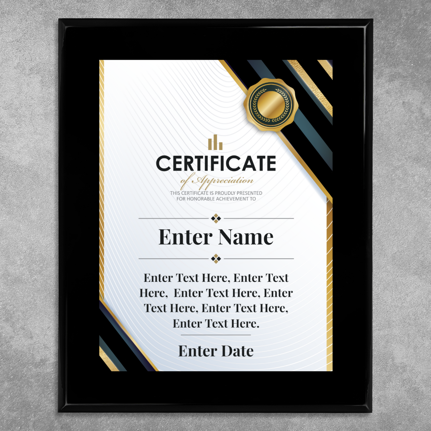 Certificate Of Appreciation 8" x 10" UV Printed Luxury Award