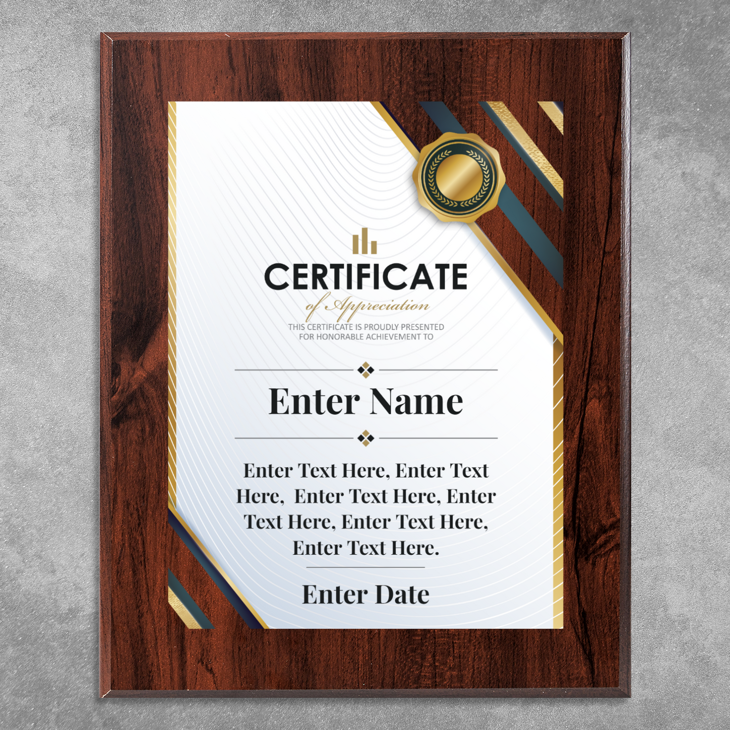 Certificate Of Appreciation 8" x 10" UV Printed Luxury Award