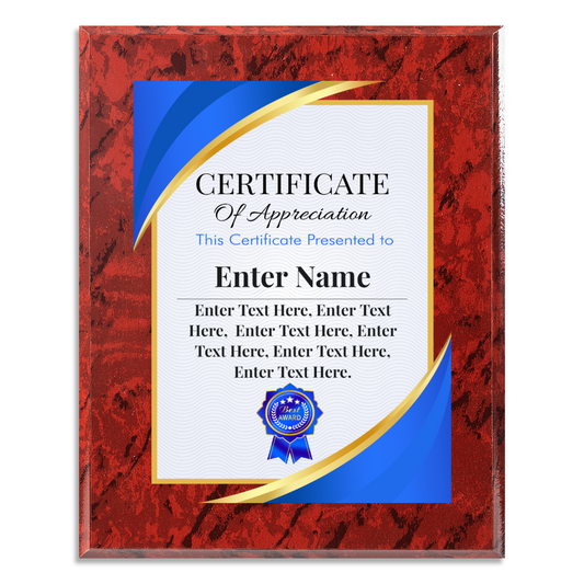 Certificate Of Appreciation 8" x 10" UV Printed Luxury Award 02