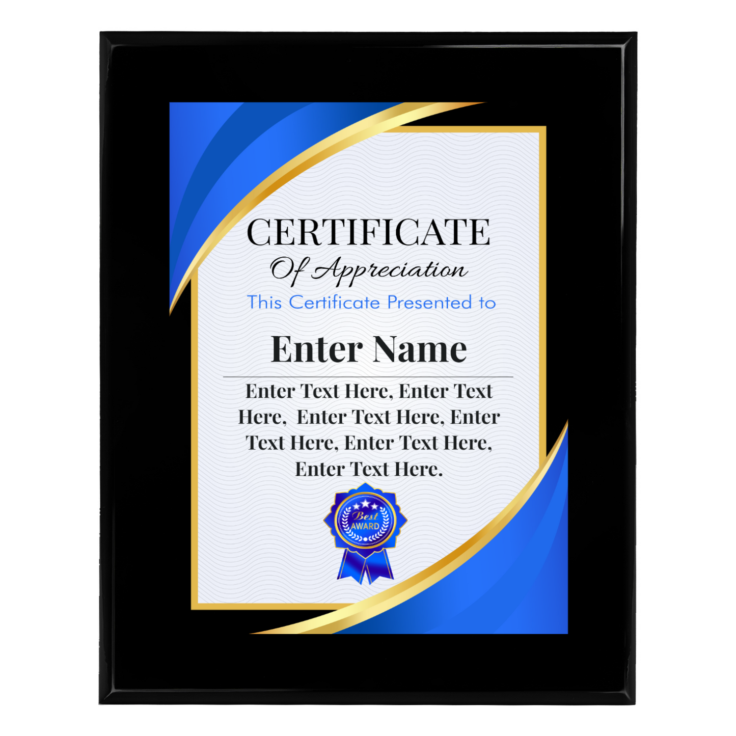 Certificate Of Appreciation 8" x 10" UV Printed Luxury Award 02