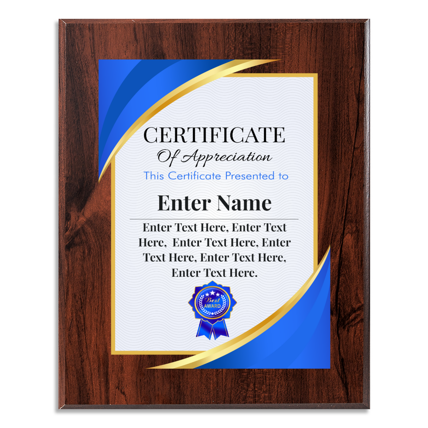 Certificate Of Appreciation 8" x 10" UV Printed Luxury Award 02