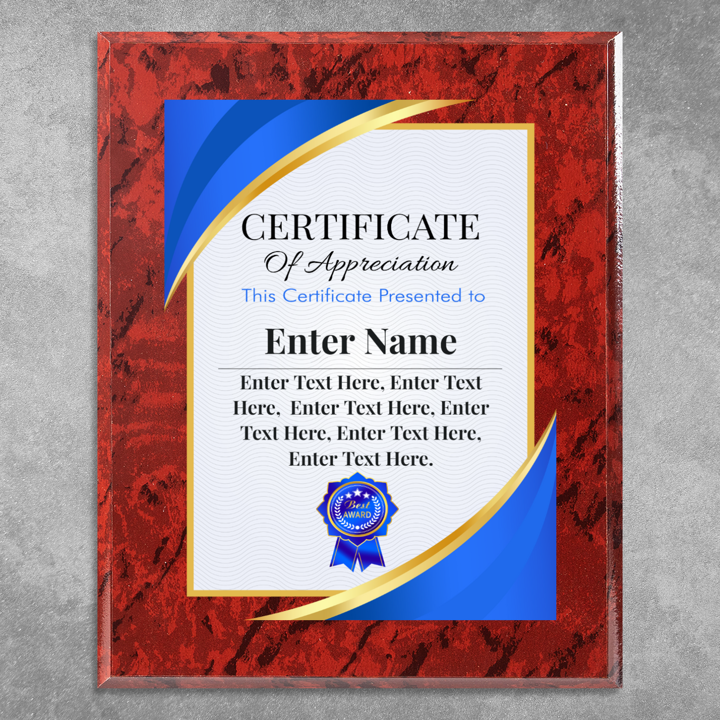 Certificate Of Appreciation 8" x 10" UV Printed Luxury Award 02