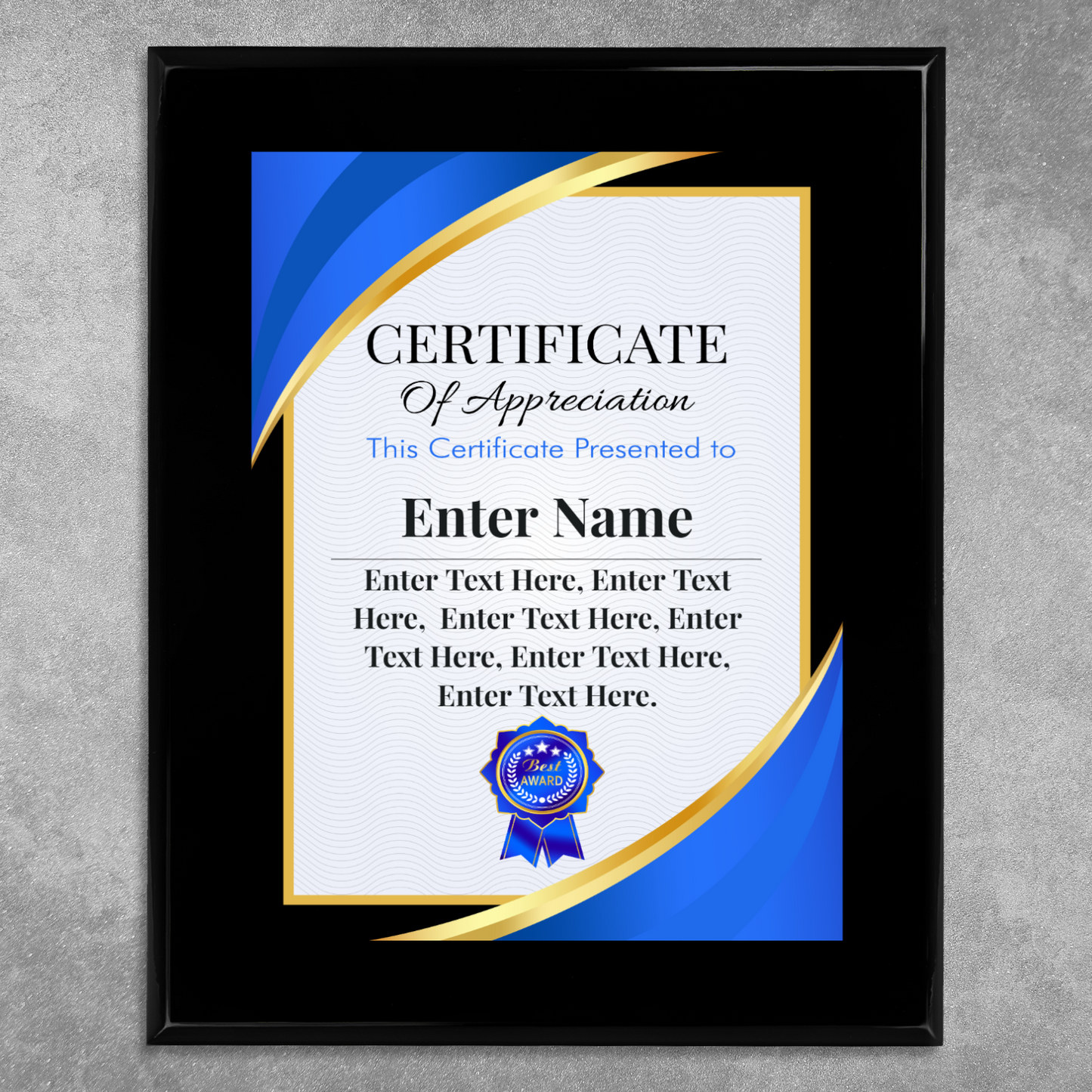 Certificate Of Appreciation 8" x 10" UV Printed Luxury Award 02