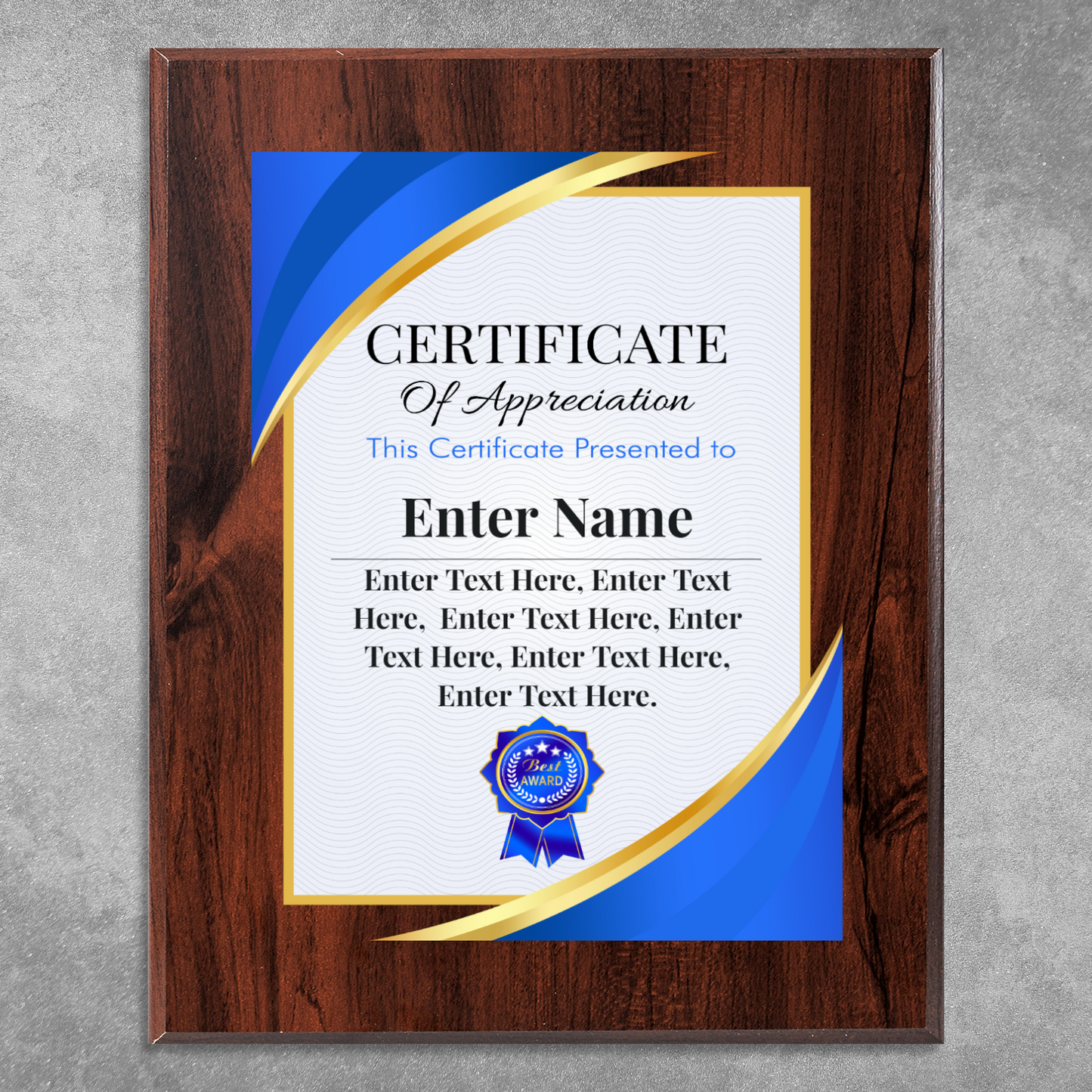 Certificate Of Appreciation 8" x 10" UV Printed Luxury Award 02