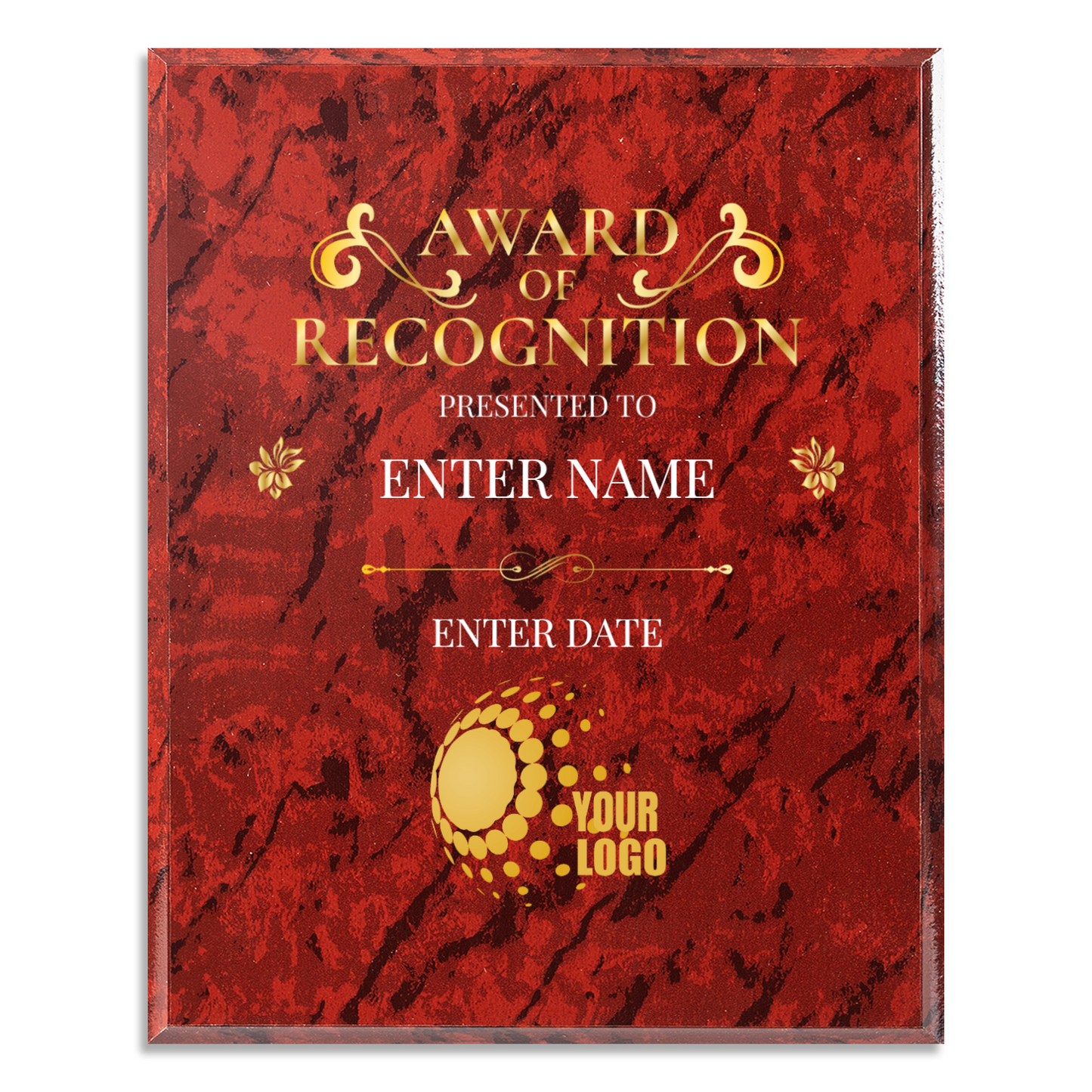 Award Of Recognition Logo Upload 8" x 10" UV Printed Luxury Award