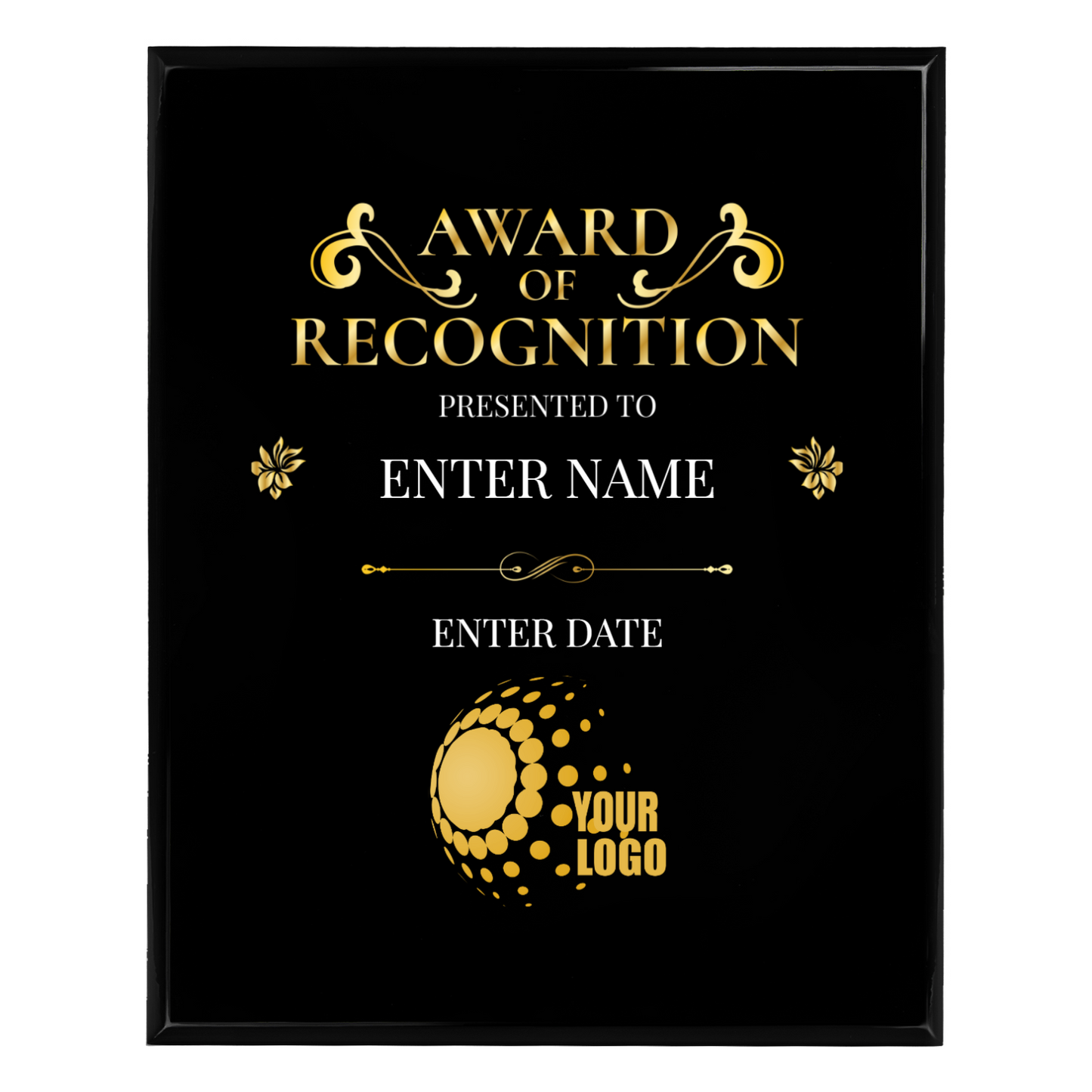 Award Of Recognition Logo Upload 8" x 10" UV Printed Luxury Award