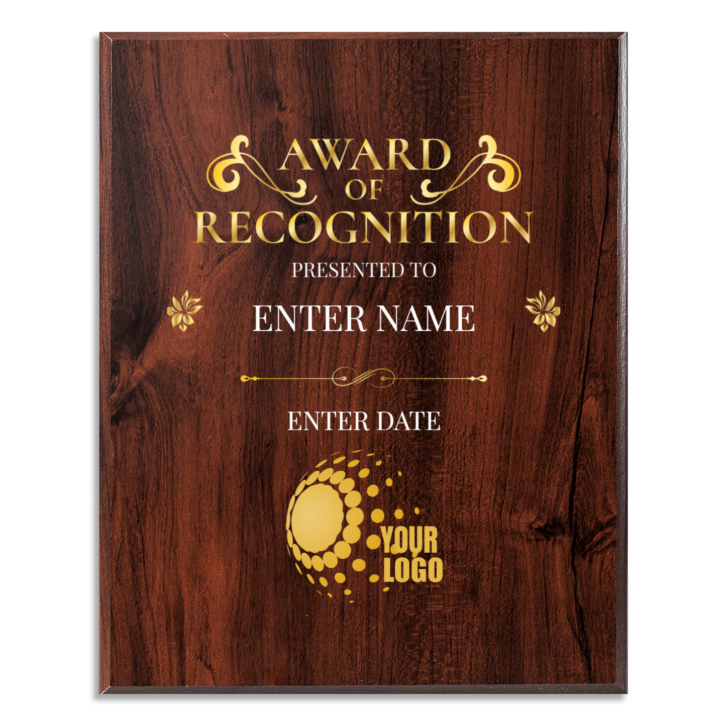 Award Of Recognition Logo Upload 8" x 10" UV Printed Luxury Award