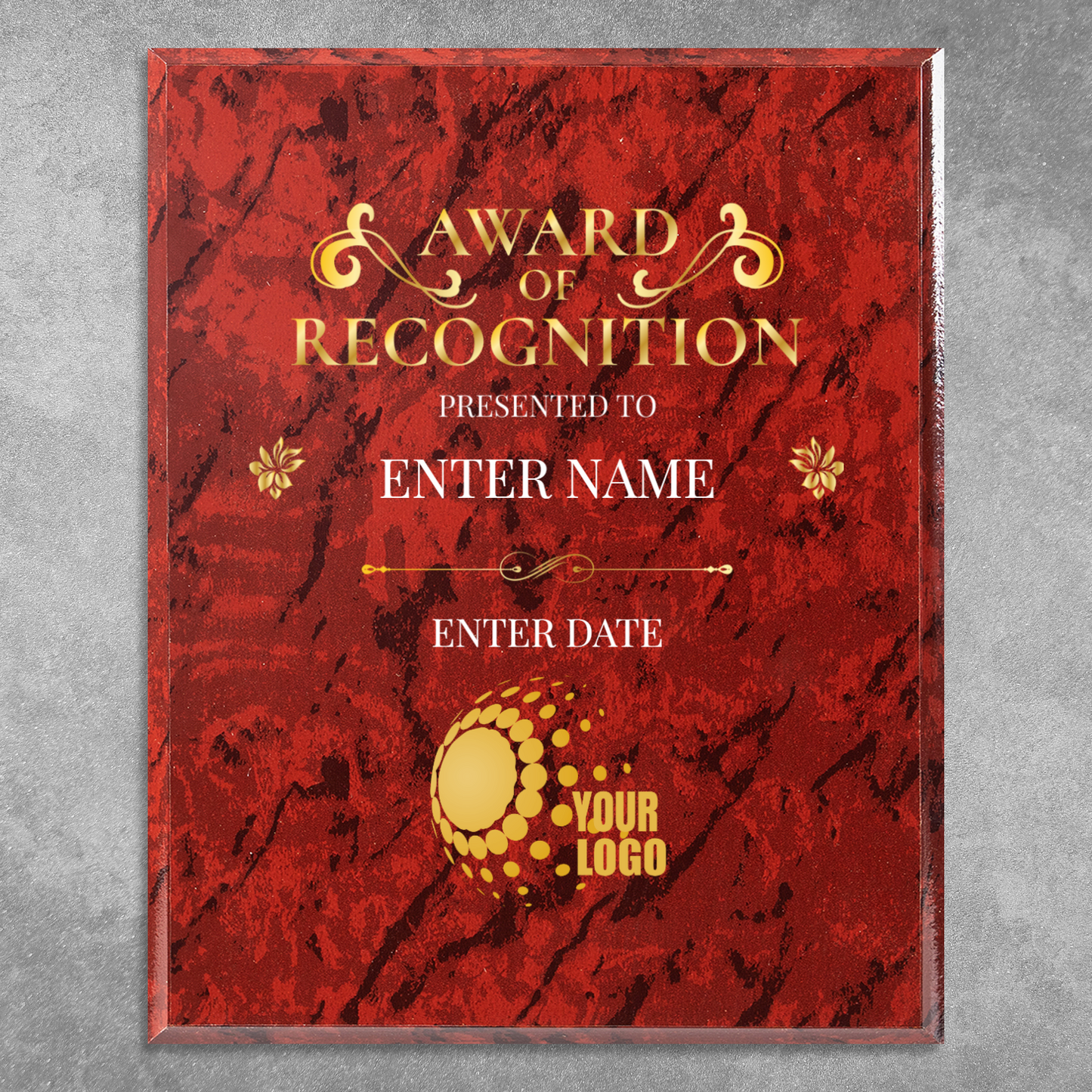 Award Of Recognition Logo Upload 8" x 10" UV Printed Luxury Award