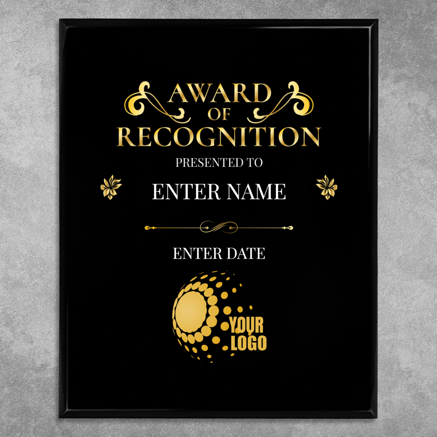 Award Of Recognition Logo Upload 8" x 10" UV Printed Luxury Award