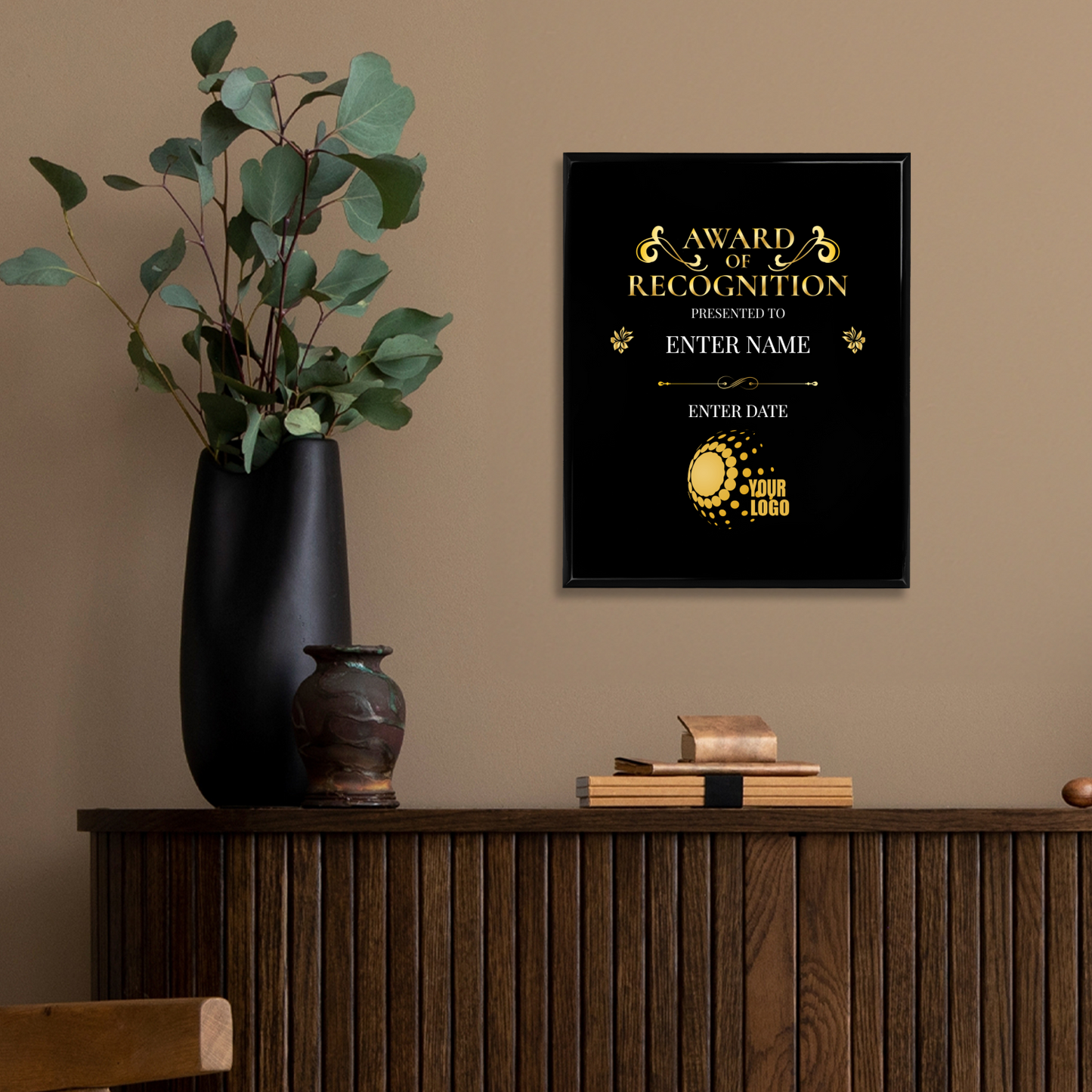Award Of Recognition Logo Upload 8" x 10" UV Printed Luxury Award