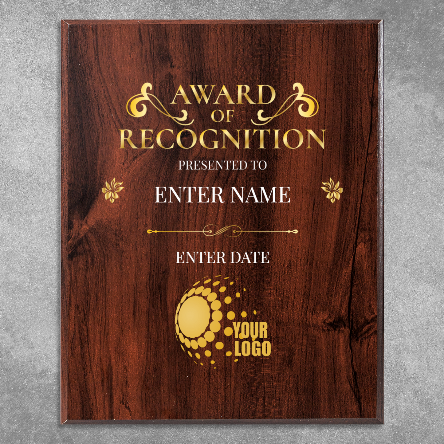 Award Of Recognition Logo Upload 8" x 10" UV Printed Luxury Award