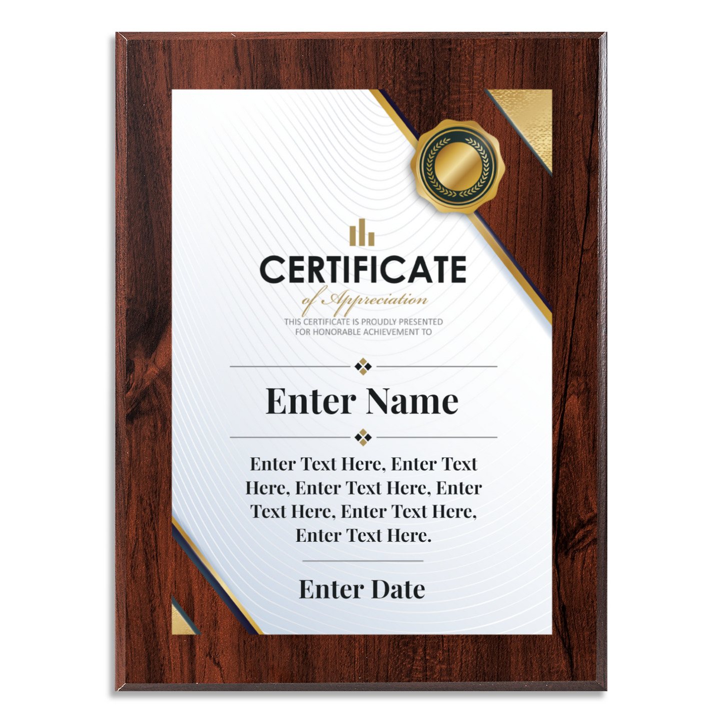 Certificate Of Appreciation 9" x 12" UV Printed Luxury Award