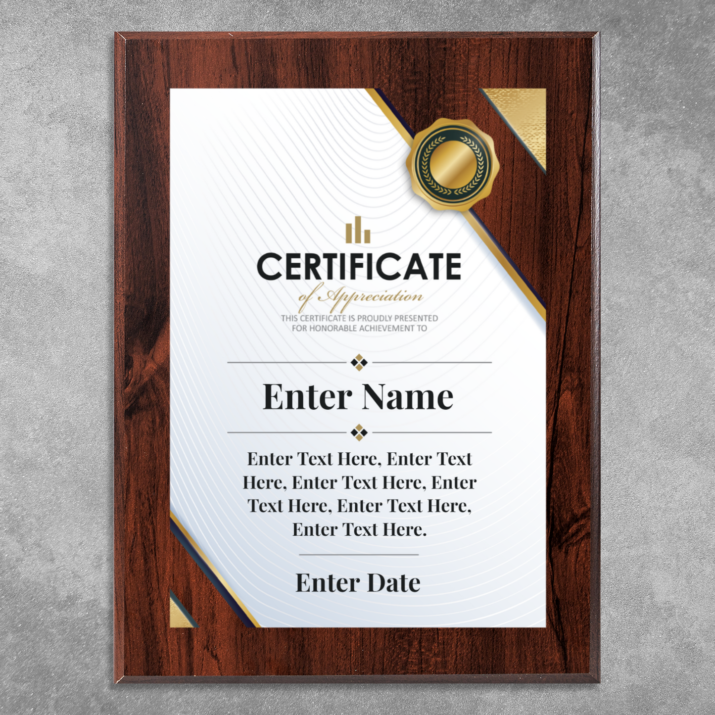 Certificate Of Appreciation 9" x 12" UV Printed Luxury Award