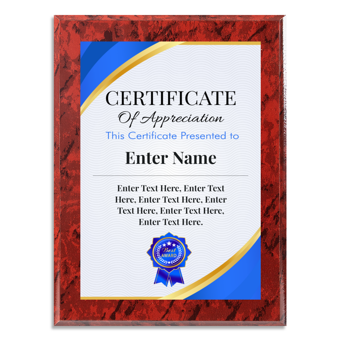 Certificate Of Appreciation 9" x 12" UV Printed Luxury Award 02