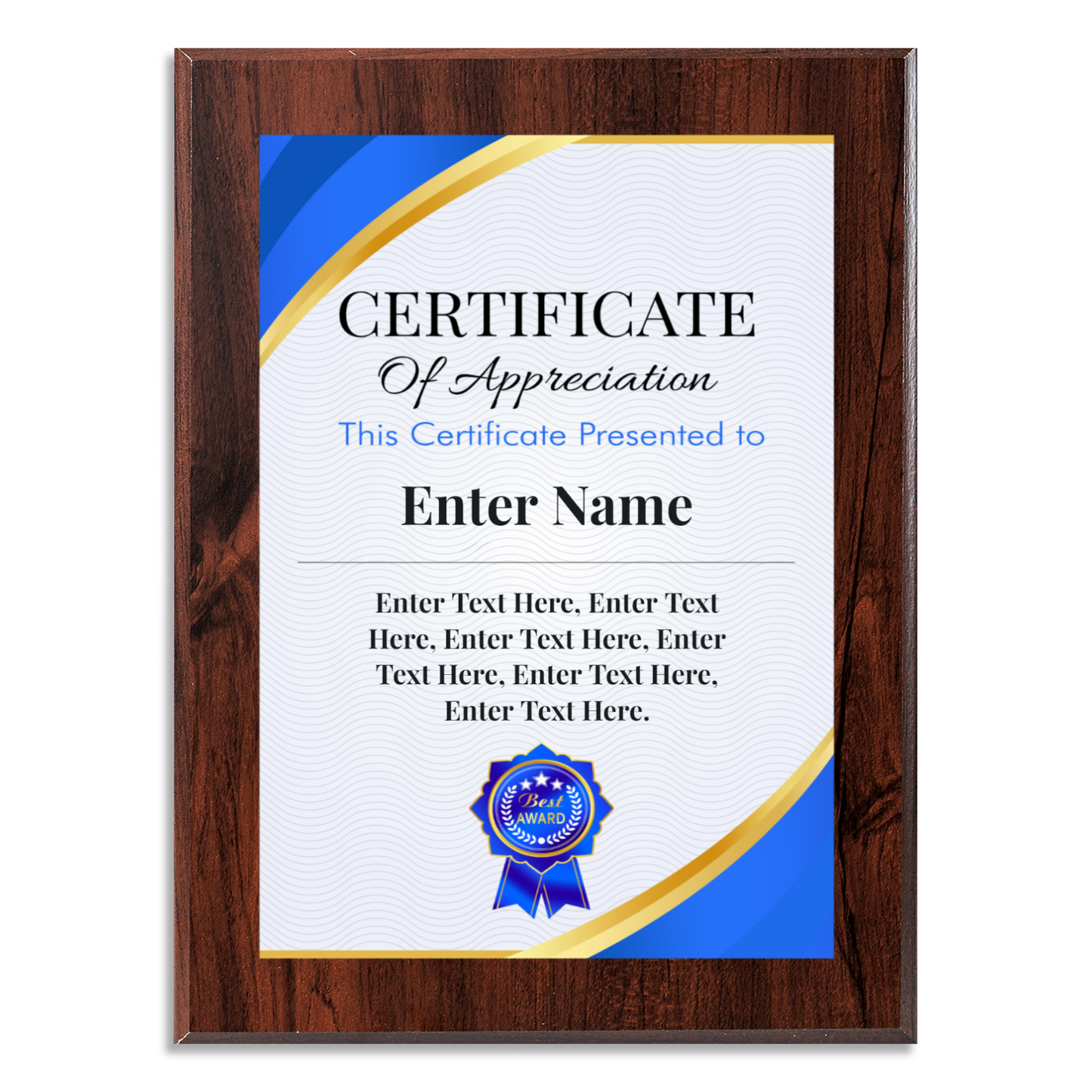Certificate Of Appreciation 9" x 12" UV Printed Luxury Award 02