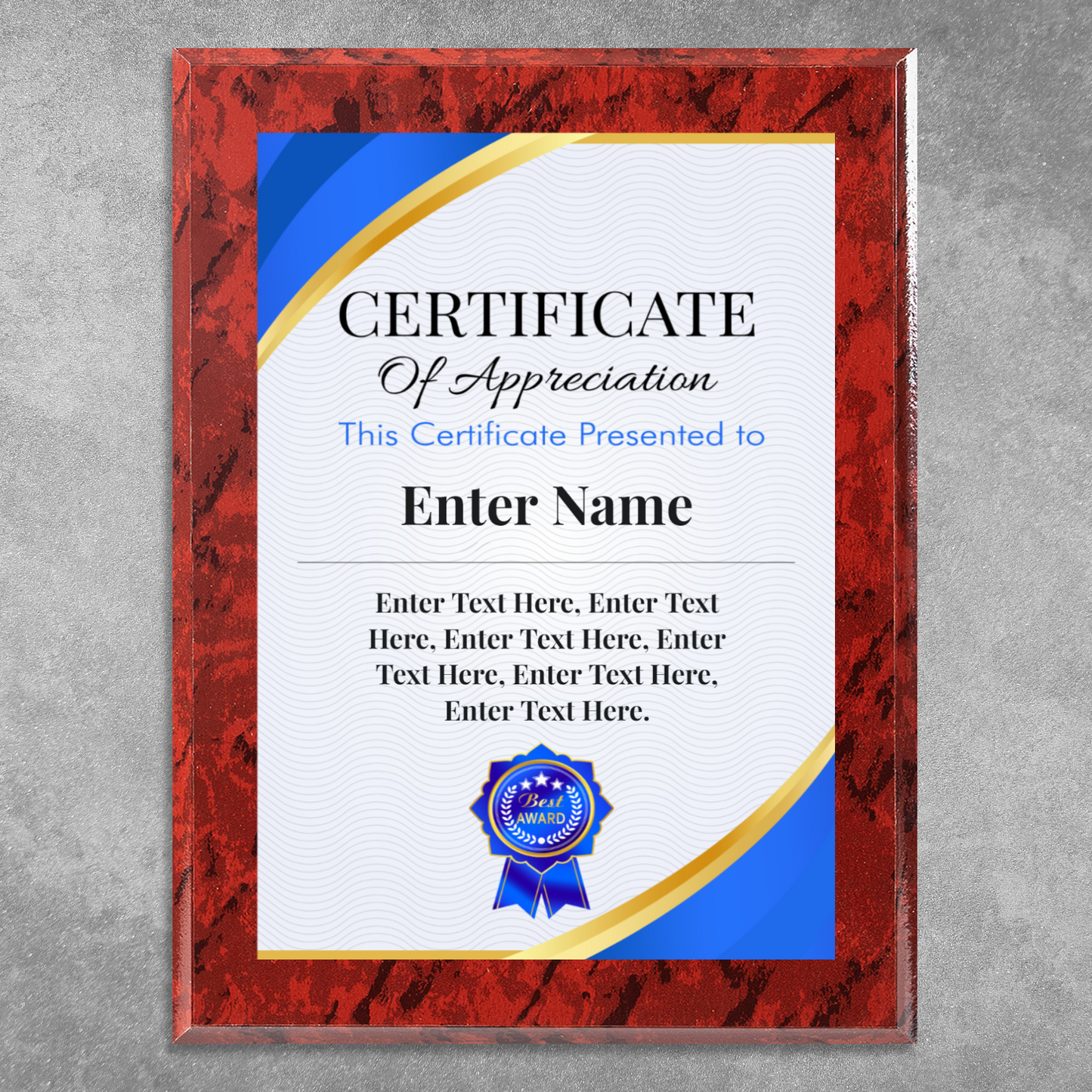 Certificate Of Appreciation 9" x 12" UV Printed Luxury Award 02