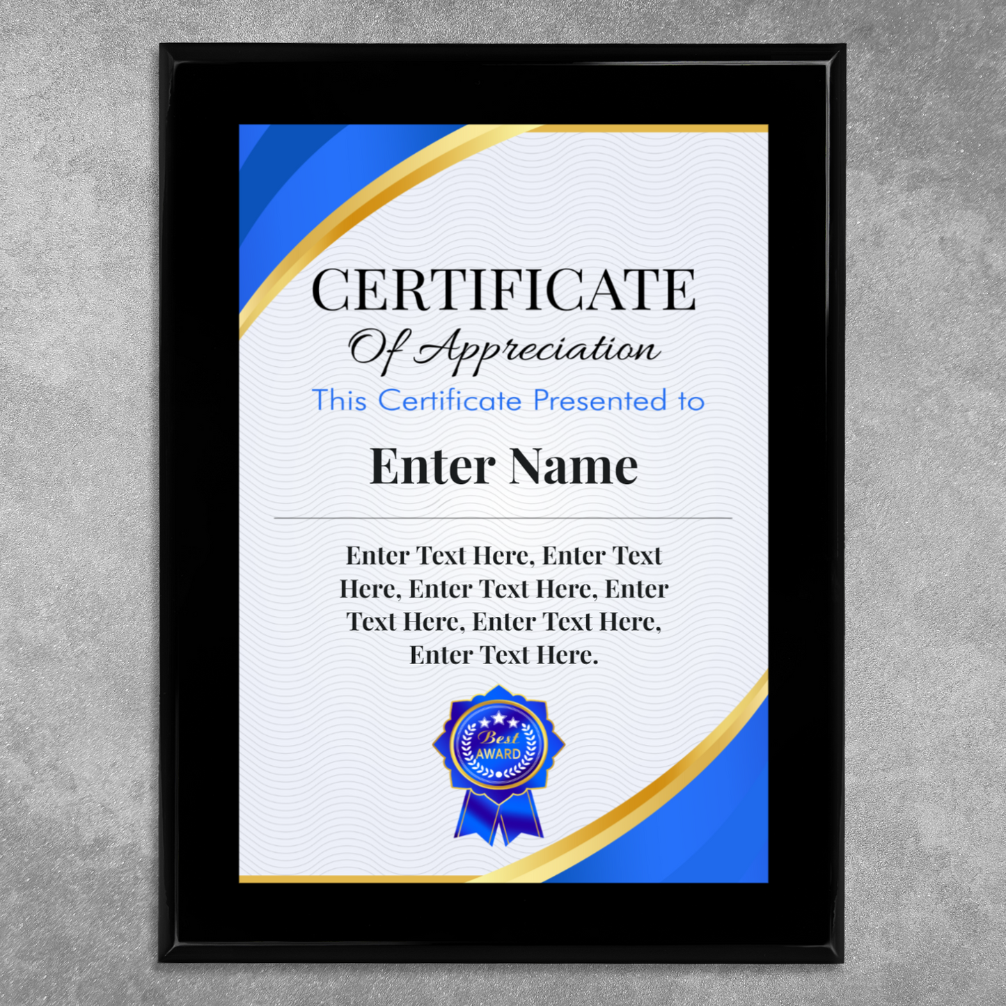 Certificate Of Appreciation 9" x 12" UV Printed Luxury Award 02