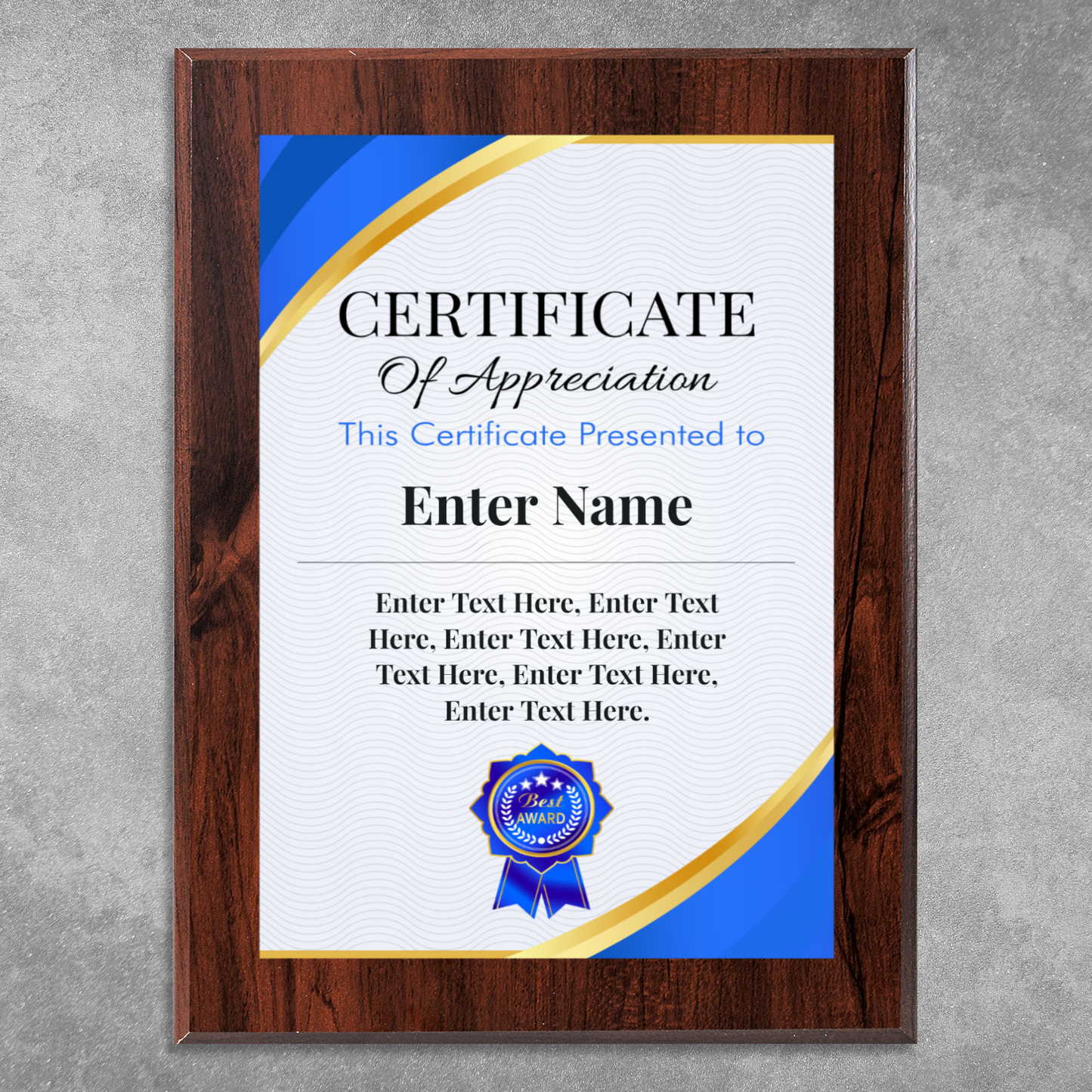 Certificate Of Appreciation 9" x 12" UV Printed Luxury Award 02