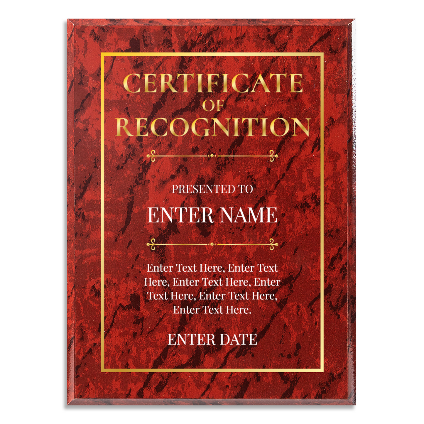 Certificate Of Recognition 9" x 12" UV Printed Luxury Award