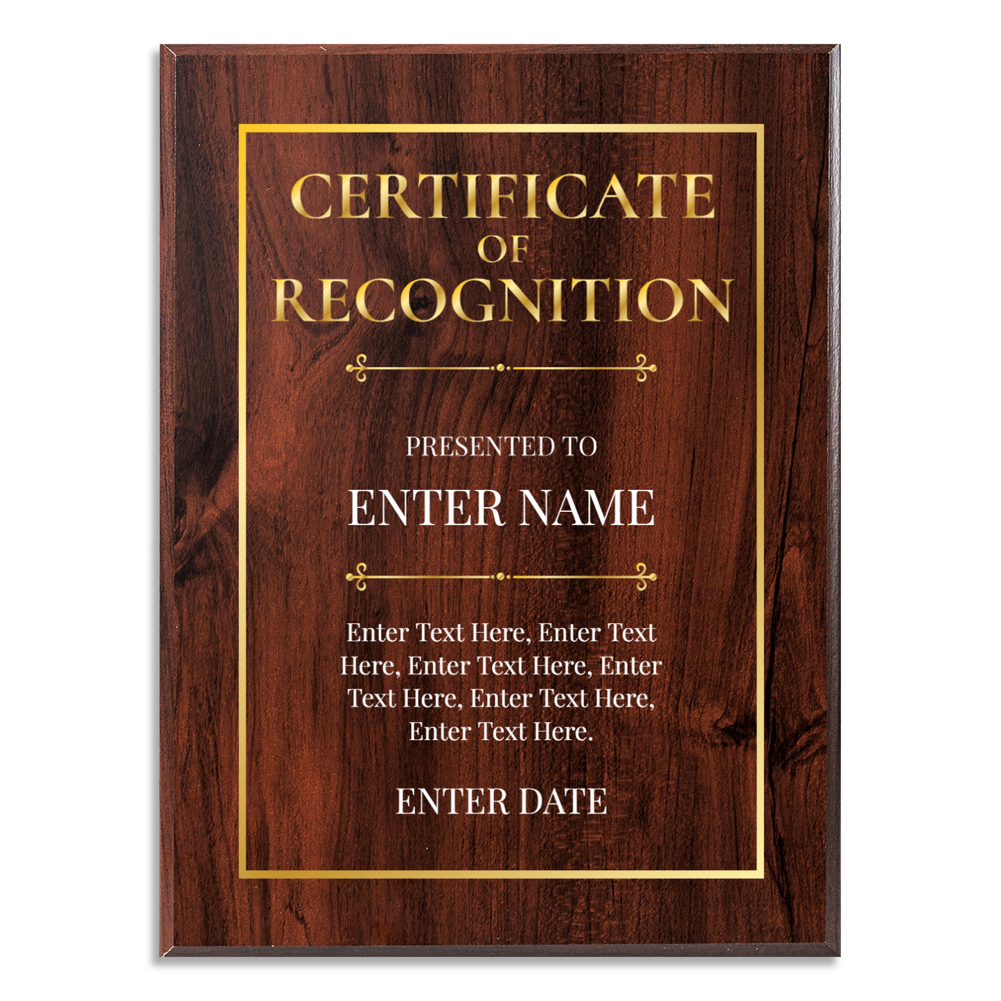 Certificate Of Recognition 9" x 12" UV Printed Luxury Award