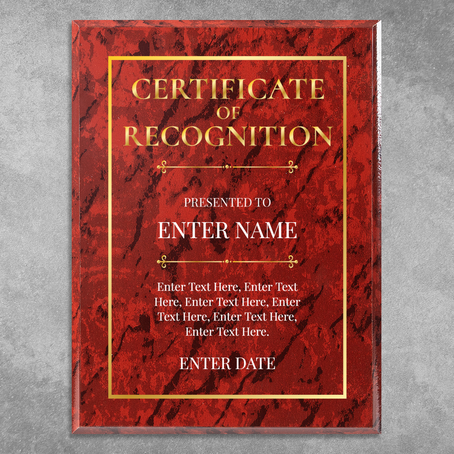 Certificate Of Recognition 9" x 12" UV Printed Luxury Award
