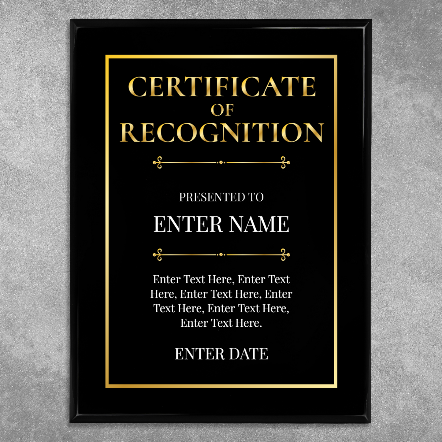 Certificate Of Recognition 9" x 12" UV Printed Luxury Award