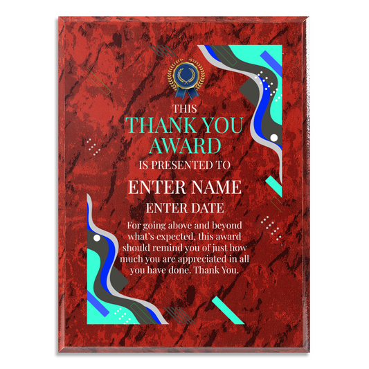 Thank You 9" x 12" UV Printed Luxury Award