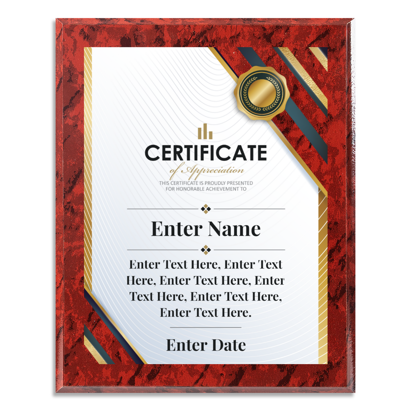 Certificate Of Recognition 10.5" x 13" UV Printed Luxury Award