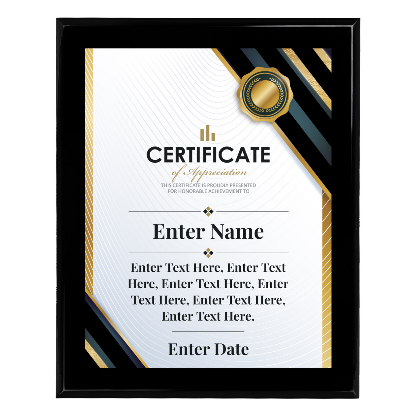 Certificate Of Recognition 10.5" x 13" UV Printed Luxury Award