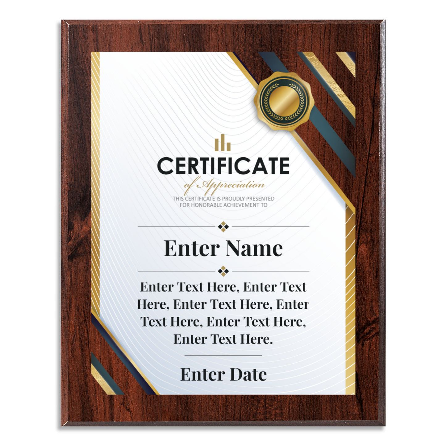 Certificate Of Recognition 10.5" x 13" UV Printed Luxury Award