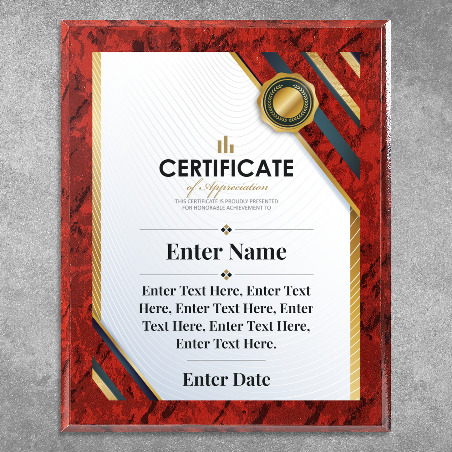 Certificate Of Recognition 10.5" x 13" UV Printed Luxury Award
