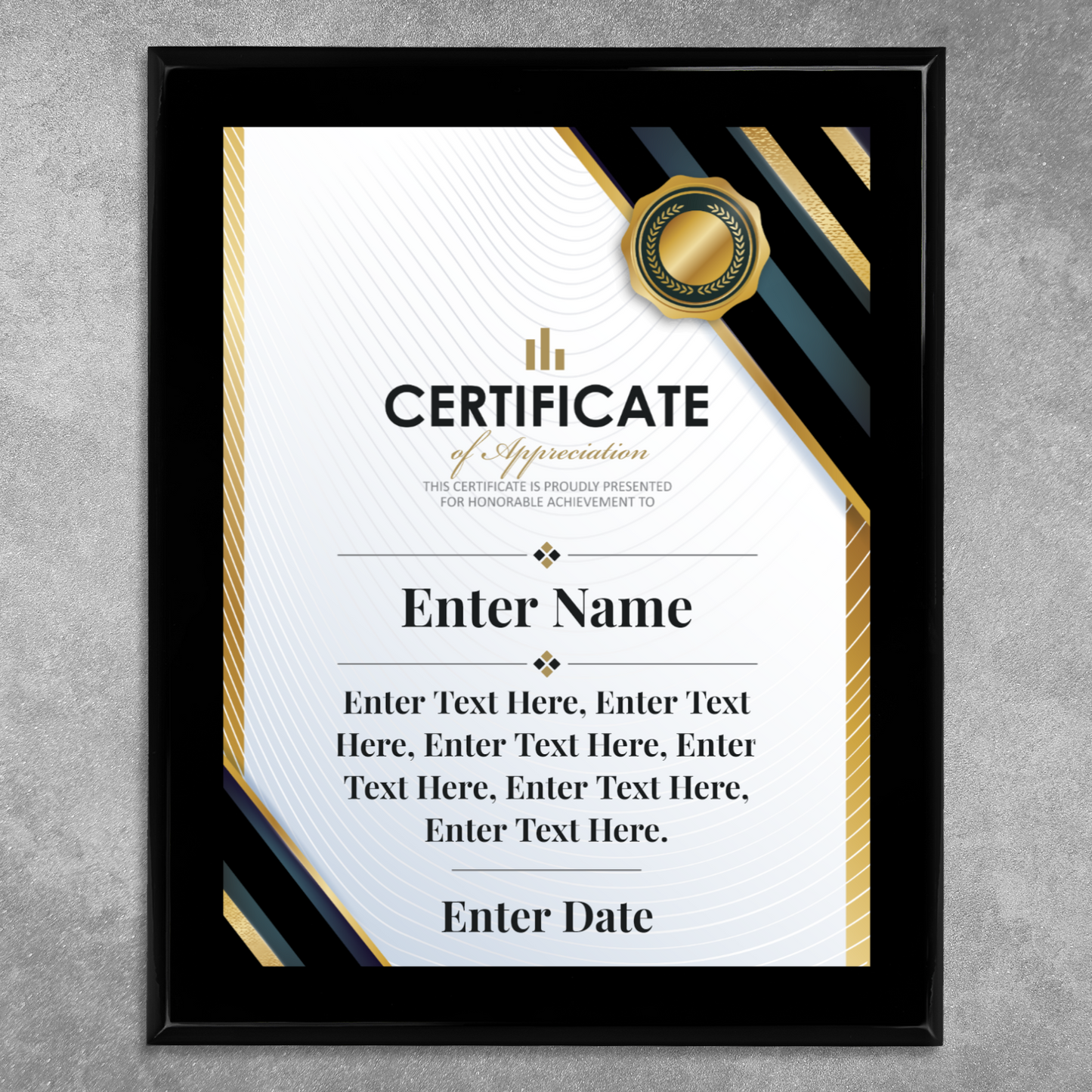 Certificate Of Recognition 10.5" x 13" UV Printed Luxury Award
