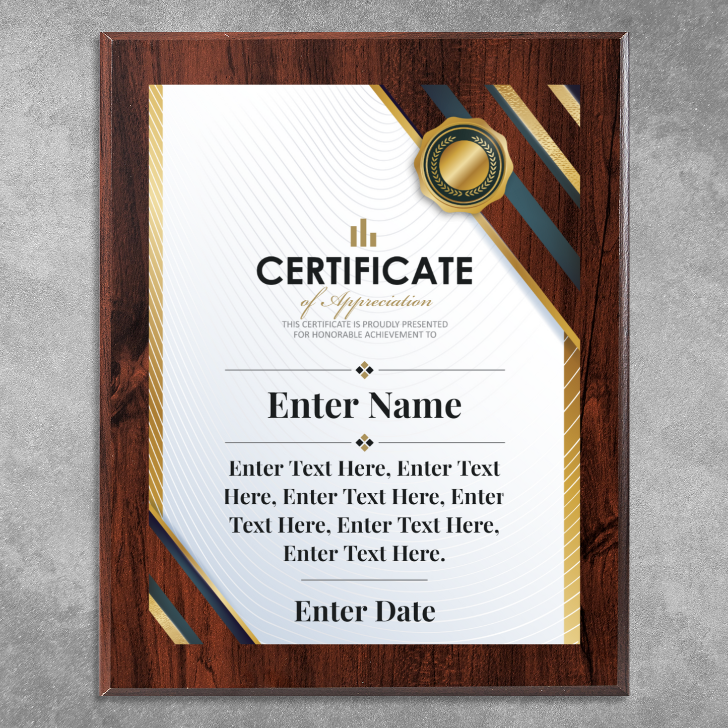 Certificate Of Recognition 10.5" x 13" UV Printed Luxury Award