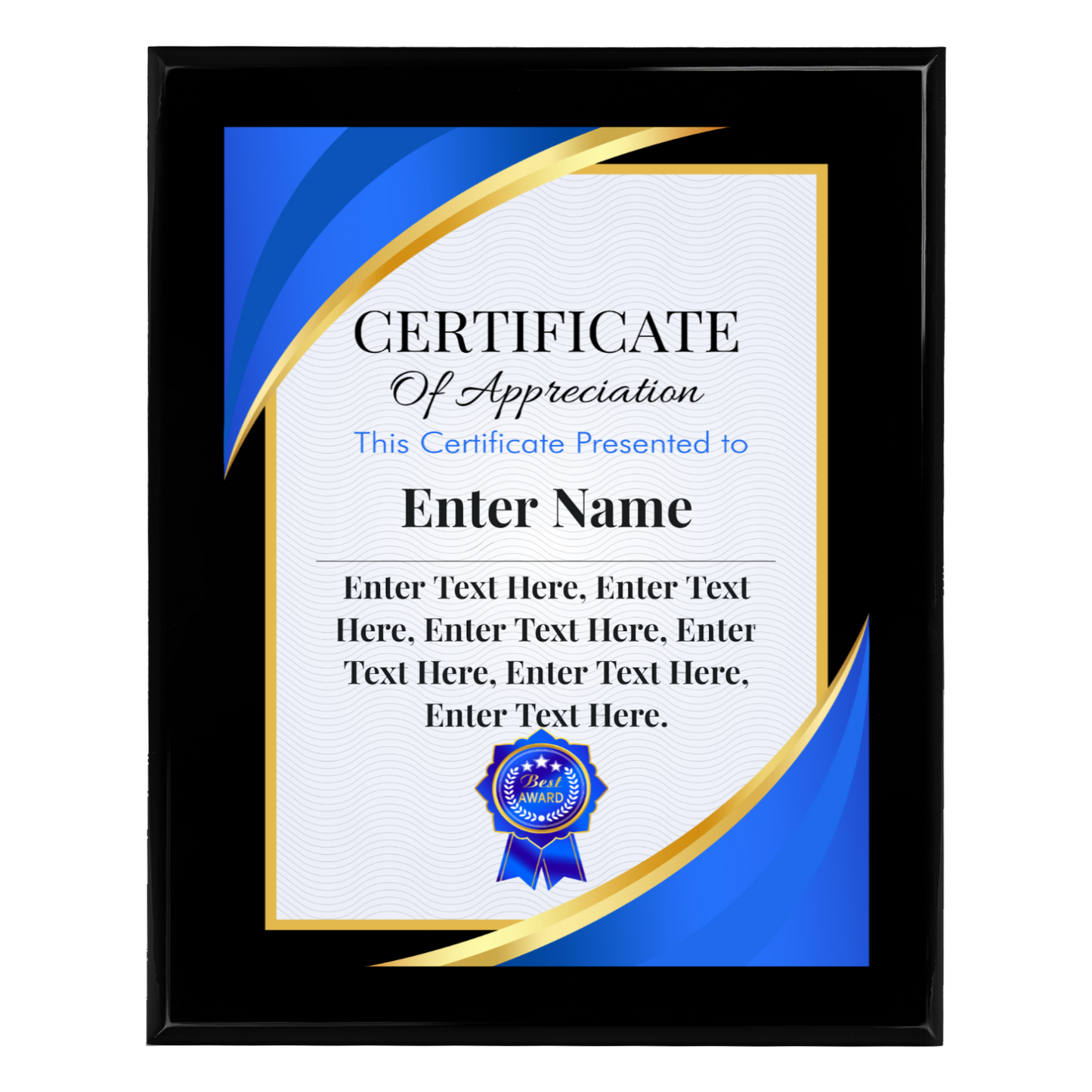 Certificate Of Recognition 10.5" x 13" UV Printed Luxury Award 02