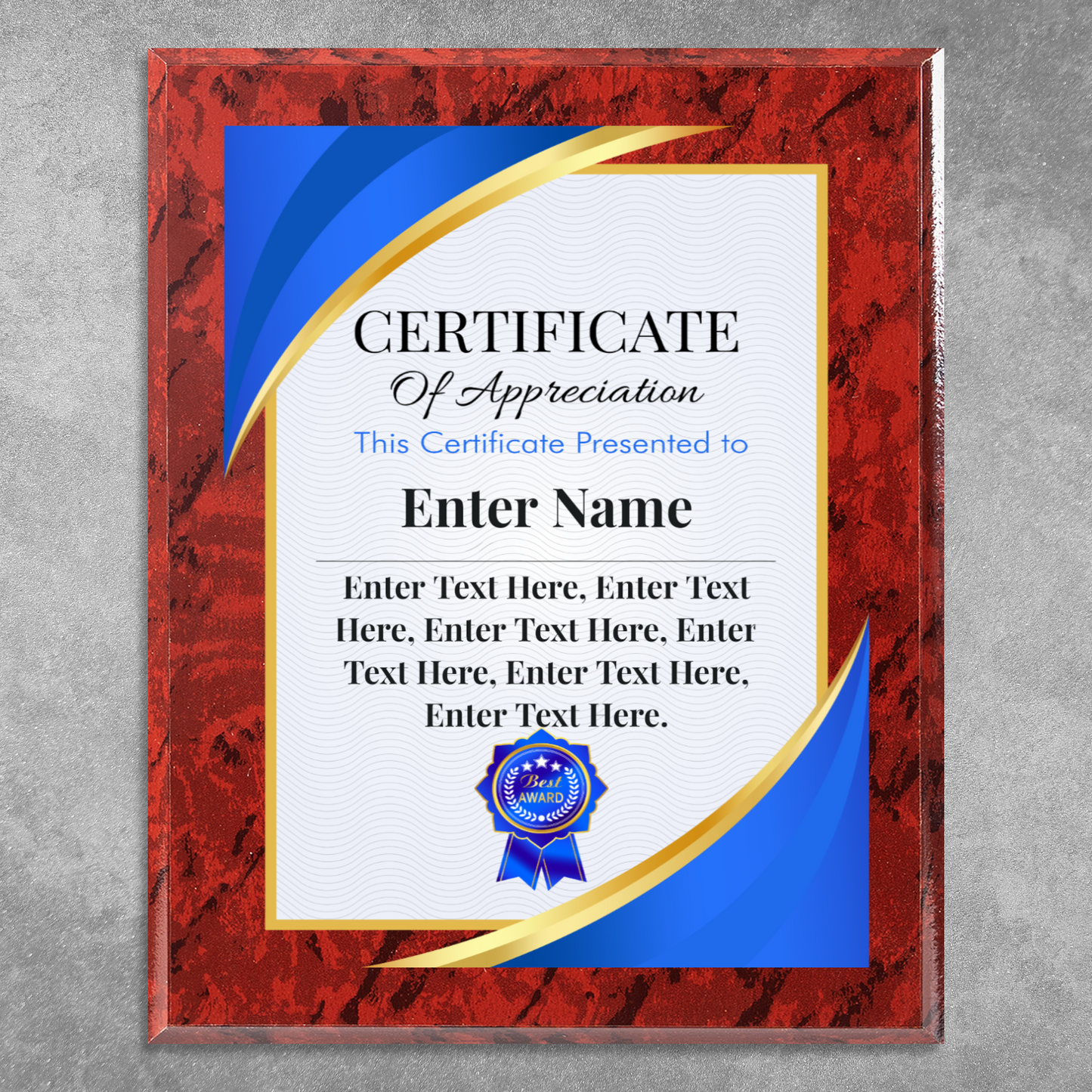 Certificate Of Recognition 10.5" x 13" UV Printed Luxury Award 02