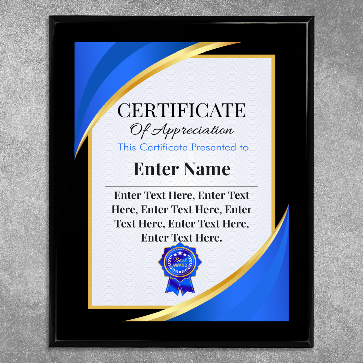 Certificate Of Recognition 10.5" x 13" UV Printed Luxury Award 02