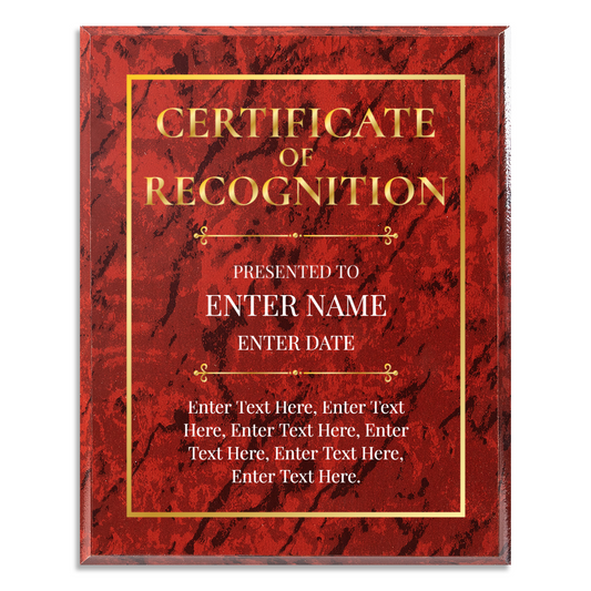 Certificate Of Recognition 10.5" x 13" UV Printed Luxury Award