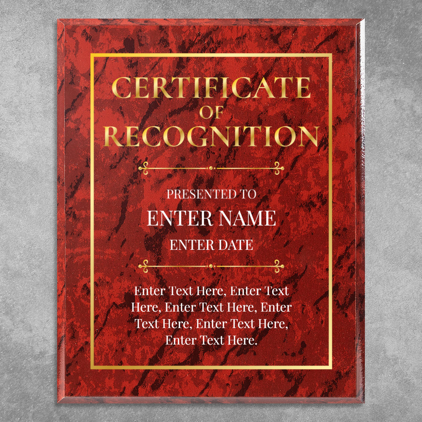 Certificate Of Recognition 10.5" x 13" UV Printed Luxury Award