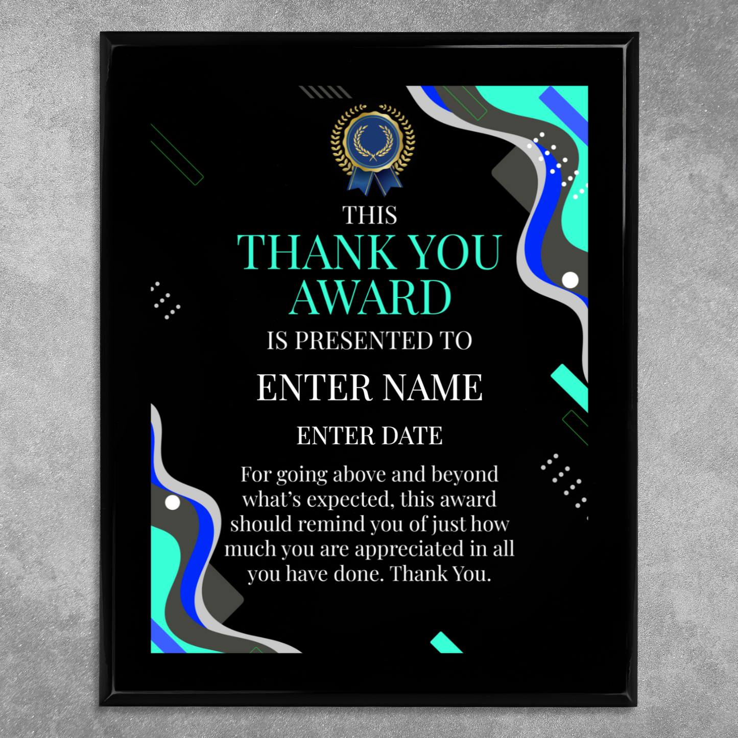 Thank You Award 10.5" x 13" UV Printed Luxury Award