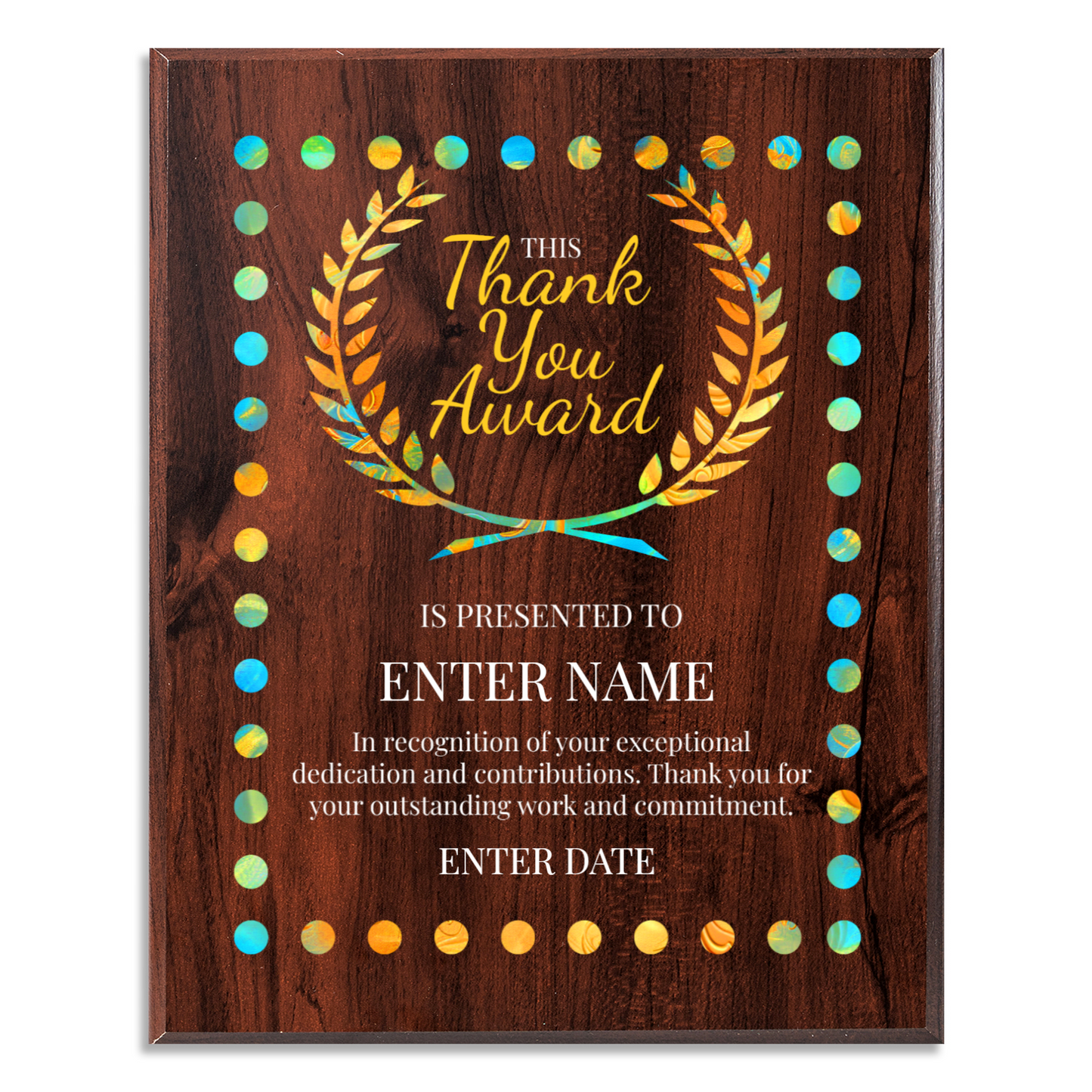 Thank You Award 10.5" x 13" UV Printed Luxury Award 03