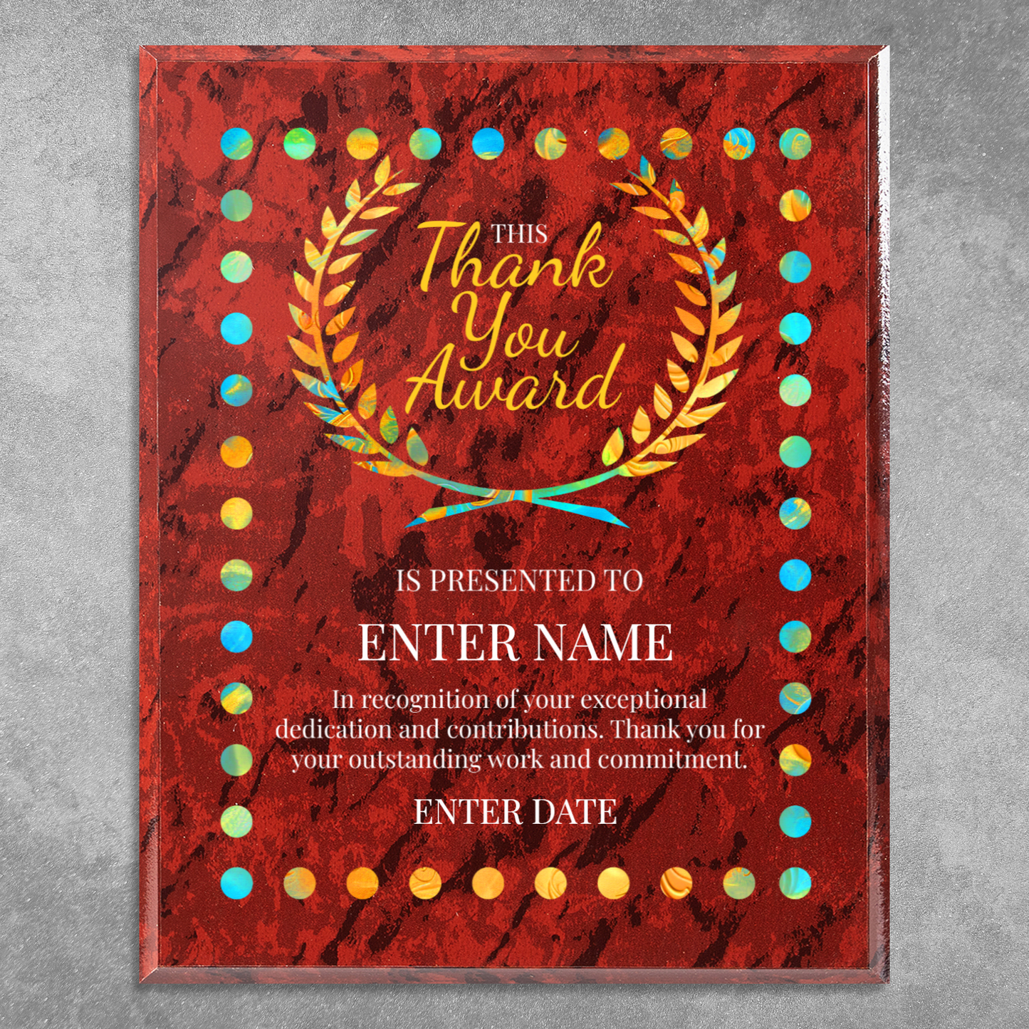 Thank You Award 10.5" x 13" UV Printed Luxury Award 03