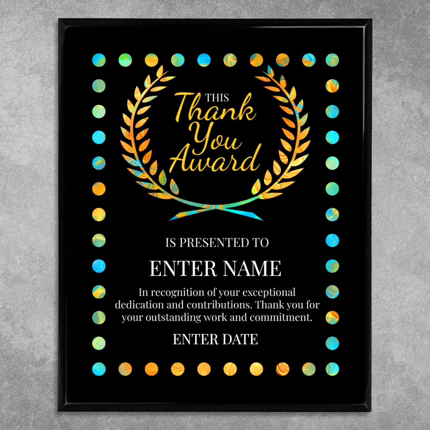 Thank You Award 10.5" x 13" UV Printed Luxury Award 03