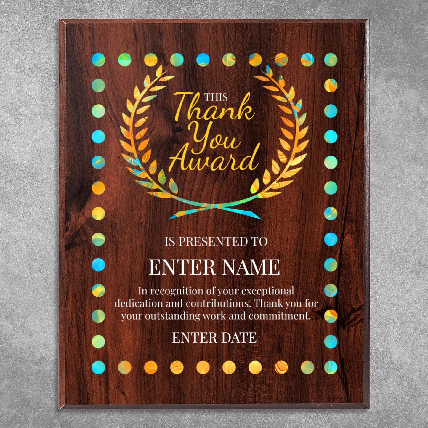Thank You Award 10.5" x 13" UV Printed Luxury Award 03