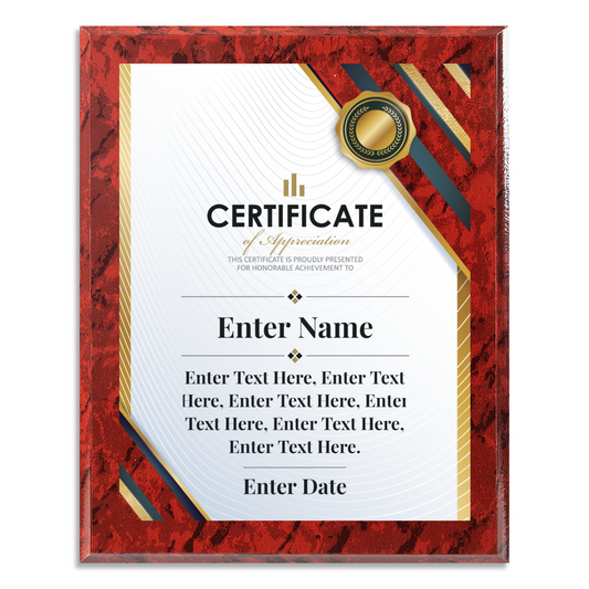 Certificate Of Appreciation 12" x 15" UV Printed Luxury Award
