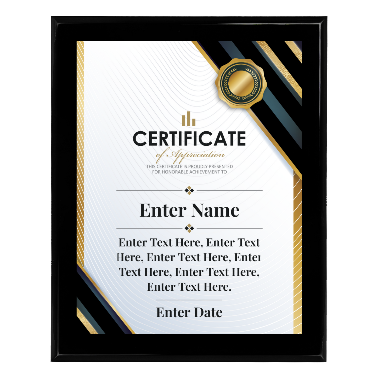 Certificate Of Appreciation 12" x 15" UV Printed Luxury Award